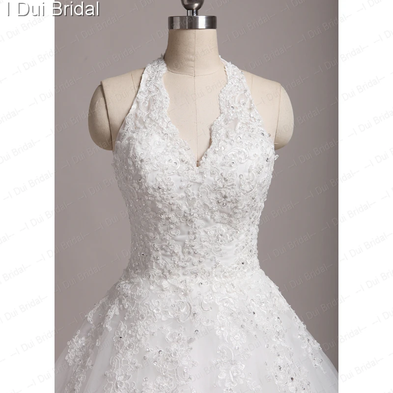 Холтер Настоящее фото свадьба платья кружевная Апликация изготовление на заказ высокого качества бальное платье