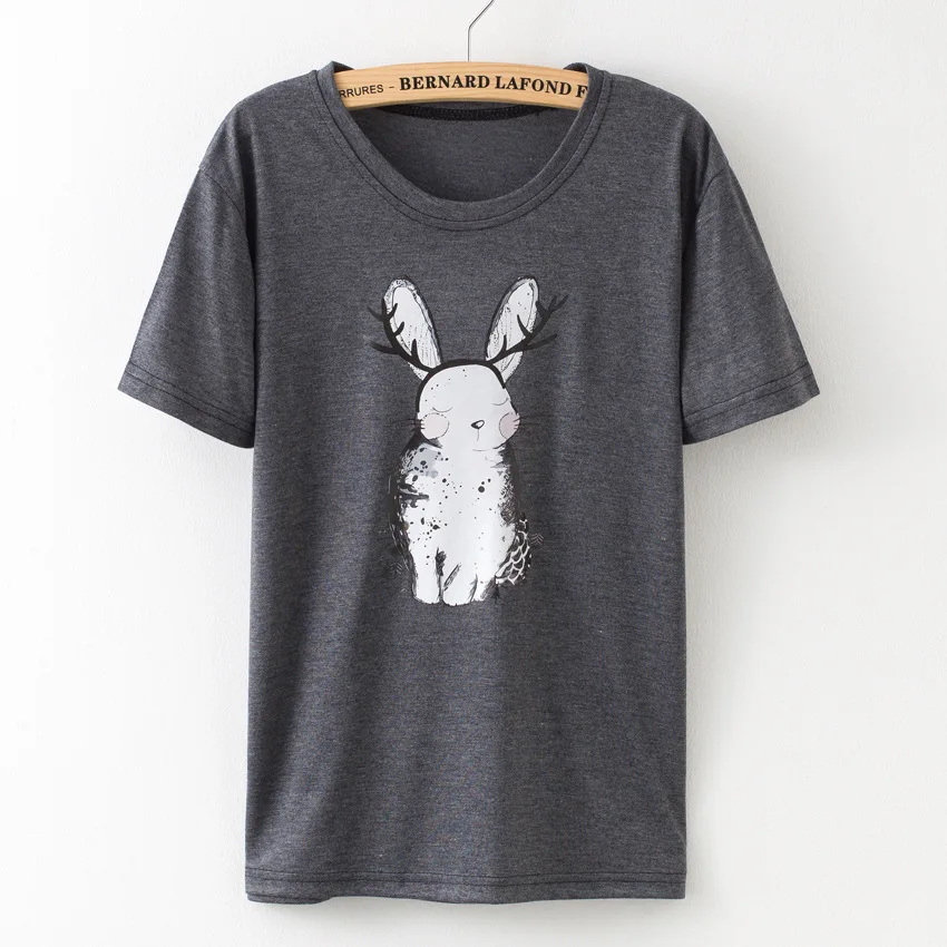 Летняя новая женская одежда футболка Harajuku стиль мультфильм печатных kawaii Кролик