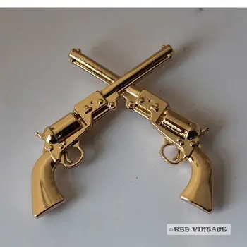 

(KB401) Wholesale ! 50PC 1-1/2" Western Crossed 1861 Colt Revolver Pistols Concho Gold