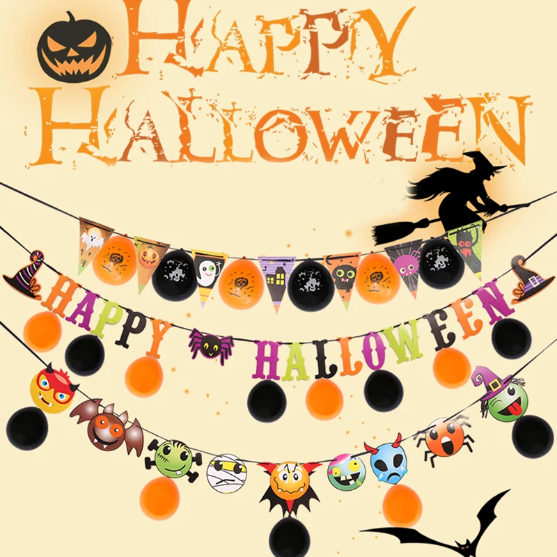 

2018 new creative Halloween paper pull flag with balloon letter balloon party bar KTV holiday decoration props