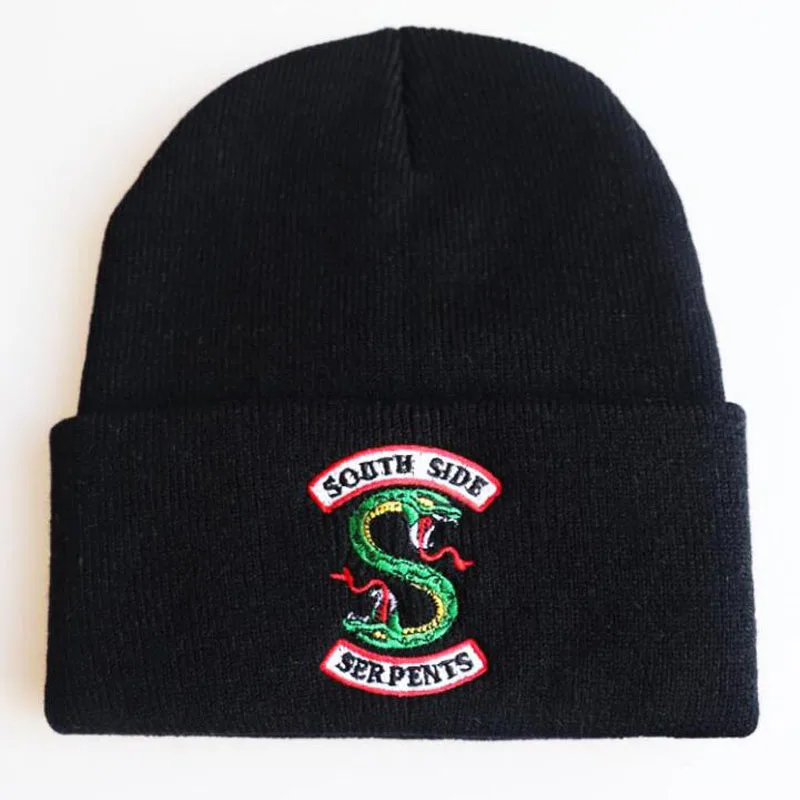 

2019 New Beanies Riverdale South Side Men Women Serpents Cosplay Hats Skullies Cap Winter Knitted Embroidery Hats Hot Sale