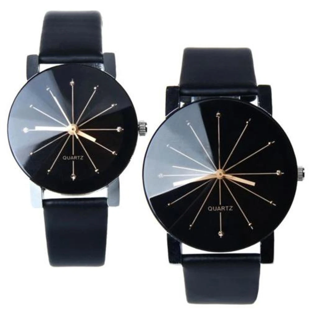 

Fashion men women watches PU Leather Quartz Wrist Watch Relogio Masculino Stainless Steel wristwatches Black