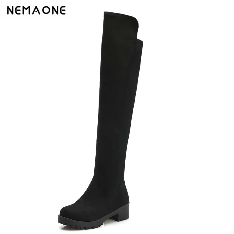 

2019 Women beautiful leg med heels over the knee Boots Autumn Winter Lady Boots Black wine red blue Shoes Women size 34-39