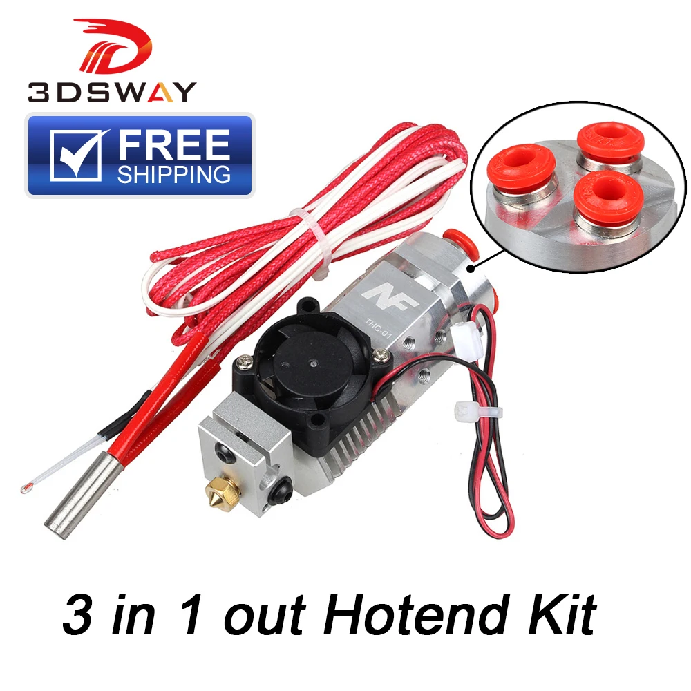 

3DSWAY 3D Printer Parts 3 in 1 out Multi-color Extruder Hotend Kit NF THC-01 Three Colors Switching Hotend Kit for 0.4mm 1.75mm