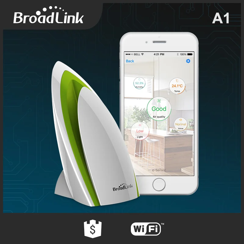 

Broadlink A1 Smart Wireless Temperature Air Quality Detector,Smart Home Sensor Phone detect Temperature Air Humidity PM2.5 Noise