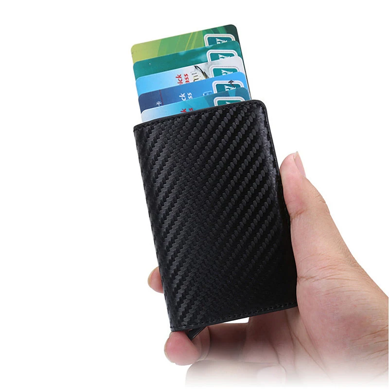 

BYCOBECY Fashion Men Women Credit Card Holder Carbon Card Holder Aluminum Slim Short Card ID Holder RFID Blocking Card Wallet