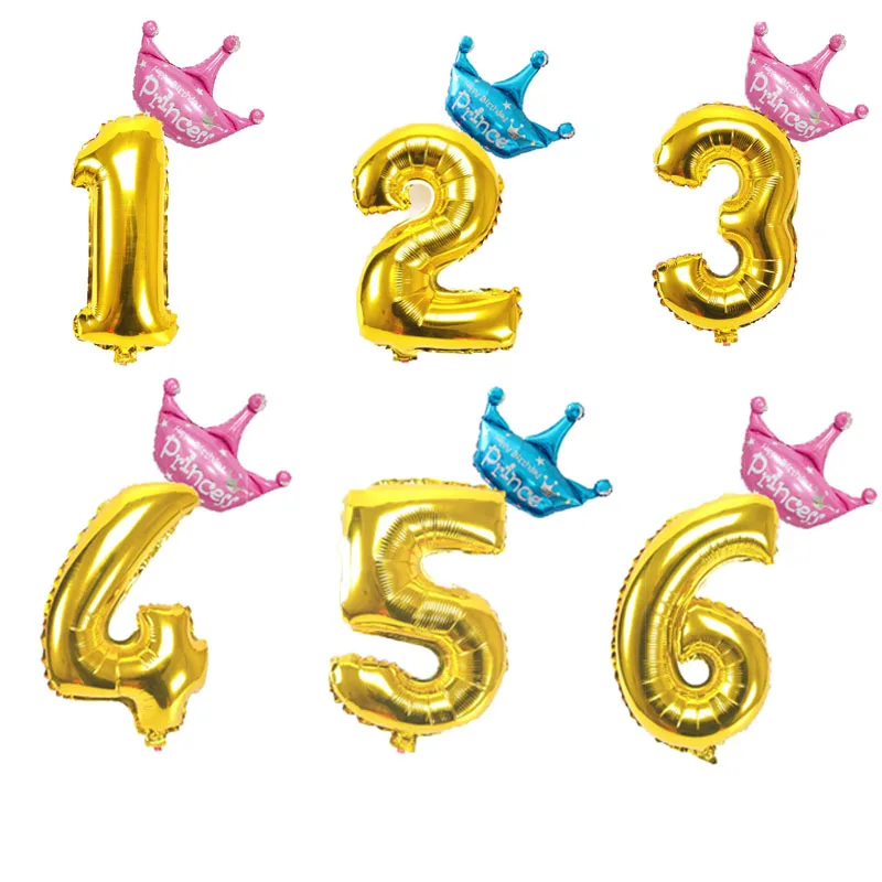 

2pcs/set 32"/40" Crown Figures Gold Number 0-9 Foil Balloons Birthday Party Decorations Kids Adults Inflatable Helium Balloons