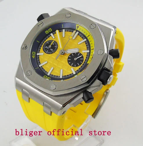 

Sport Summer Style Fashional 43mm Bright Yellow Dial Quartz movement Mens Watch Multifuntion Wristwatch