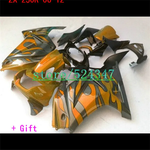 Injection Carenado kit para Kawasaki Ninja 250r 08-12 moldeo por EX250 2008-2012 oro negro caliente de la venta juego de ZX250 Injection Carenado kit para Kawasaki Ninja 250r 08-12 moldeo por EX250 2008-2012 oro negro caliente de la venta juego de ZX250