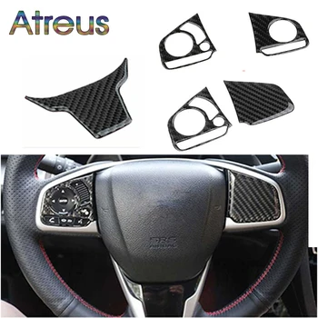 

For 10th Honda Civic 2016 2017 2018 2019 Steering-Wheel Panel Multimedia Button Frame Carbon Fiber Car Stickers Auto Accessories