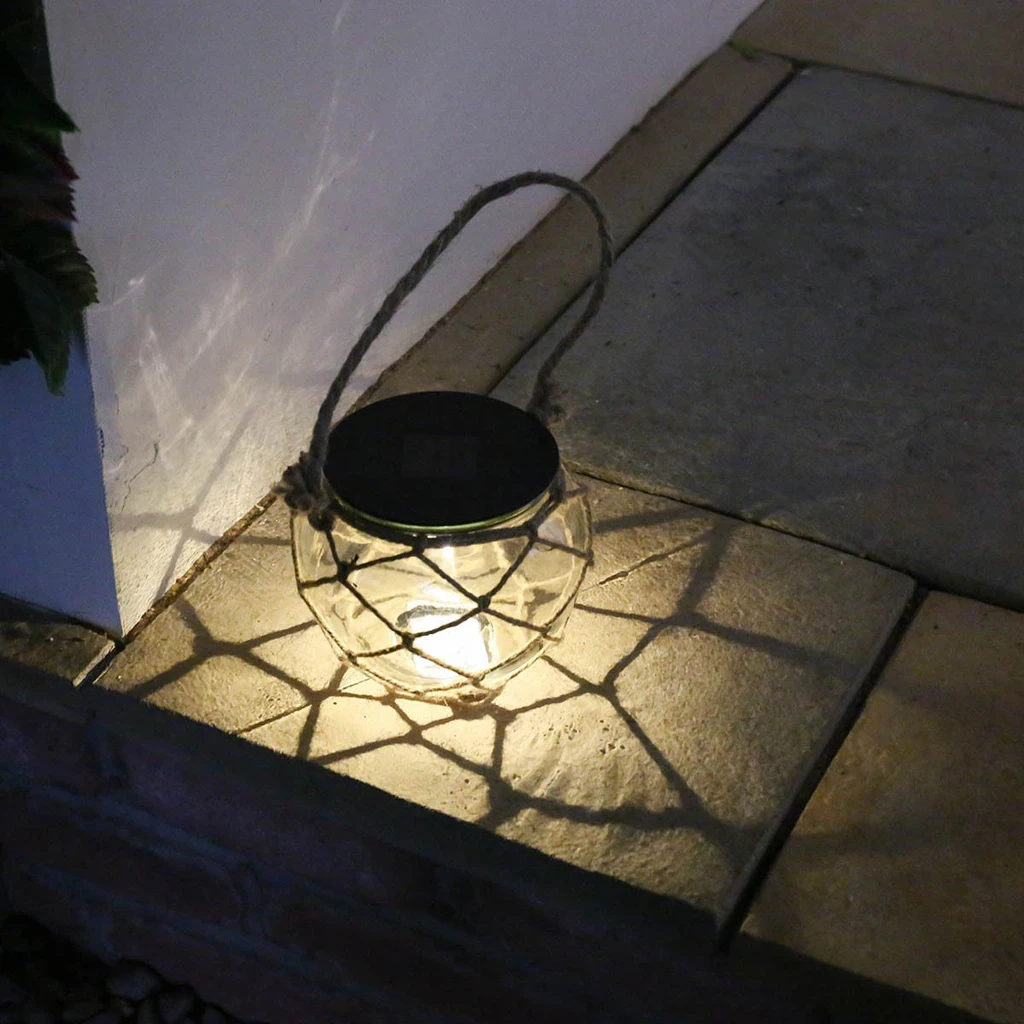 Vintage Solar Powered LED Hanging Glass Jar Rope Light Lantern Table Lamp
