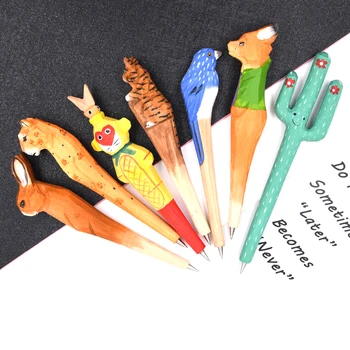

Creative Wood craft ballpoint pen classic hot-selling wood carving animal pen hand carved pen with extra gift 5 refill 5pcs/lot
