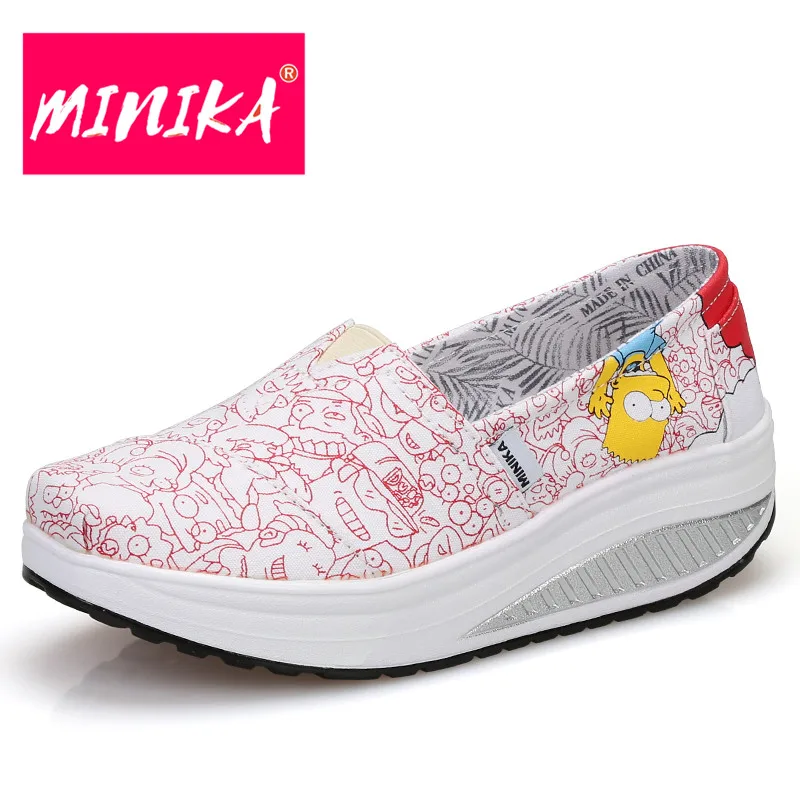 

MINIKA New Arrival 2017 Women Loafers Print Sponge Baby Pattern Shallow Flat Shoes Women Slip on Swing Platform Shoes Women