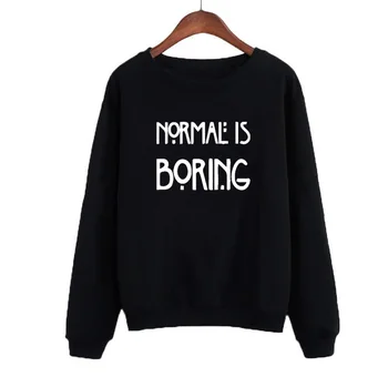 

2019 Women O-neck Hoodies Harajuku Style Casual Female Tracksuit Sudaderas Mujer NORMAL IS BORING Funny Letters Sweatshirt