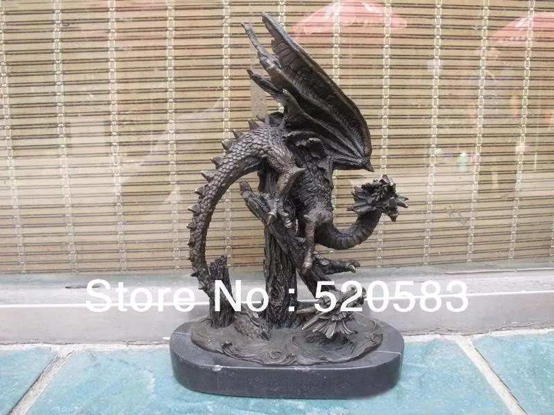 

12"Rome Bronze Marble ART evil spirits god dragon Pterosaur Animals statue