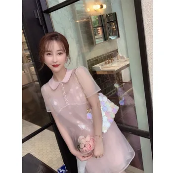 

2019 Summer New Style Fashion Temperament Western Style Peter Pan Collar Very Fairy of Two-Piece Set Net Red Dress Suit Female T