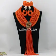 Новинка, оранжевые нигерийские бусы, Африканский Свадебный Кристалл, Свадебный комплект ювелирных изделий, африканская бижутерия,, AMJ710