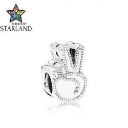 Starland Классический 925 пробы Серебряный счастливый жест Шарм Белый Fit браслет из бисера DIY ювелирные изделия