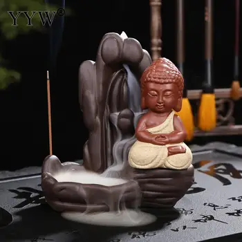 

Smoke Waterfall Incense Burner Stick Holder Censer Aroma Backflow Incense Burner Aromatherapy Buddha Cute Mini Monk Home Decor