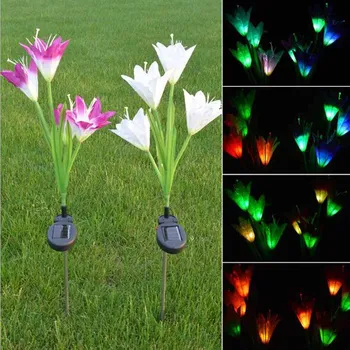 

HQXING Outdoor Solar Garden Stake Lights Lily Flower Lights Multi-color Changing LED Decorative Light for Garden Patio Backyard