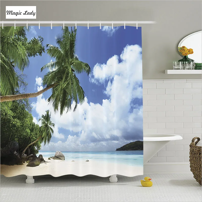 Shower Curtain Tropical Bathroom Accessories Paradise Shore Beach