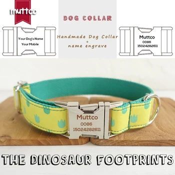 

MUTTCO retailing self-design personalized pet ID dog collars handmade collar THE DINOSAUR FOOTPRINTS 5 sizes dog collar UDC052