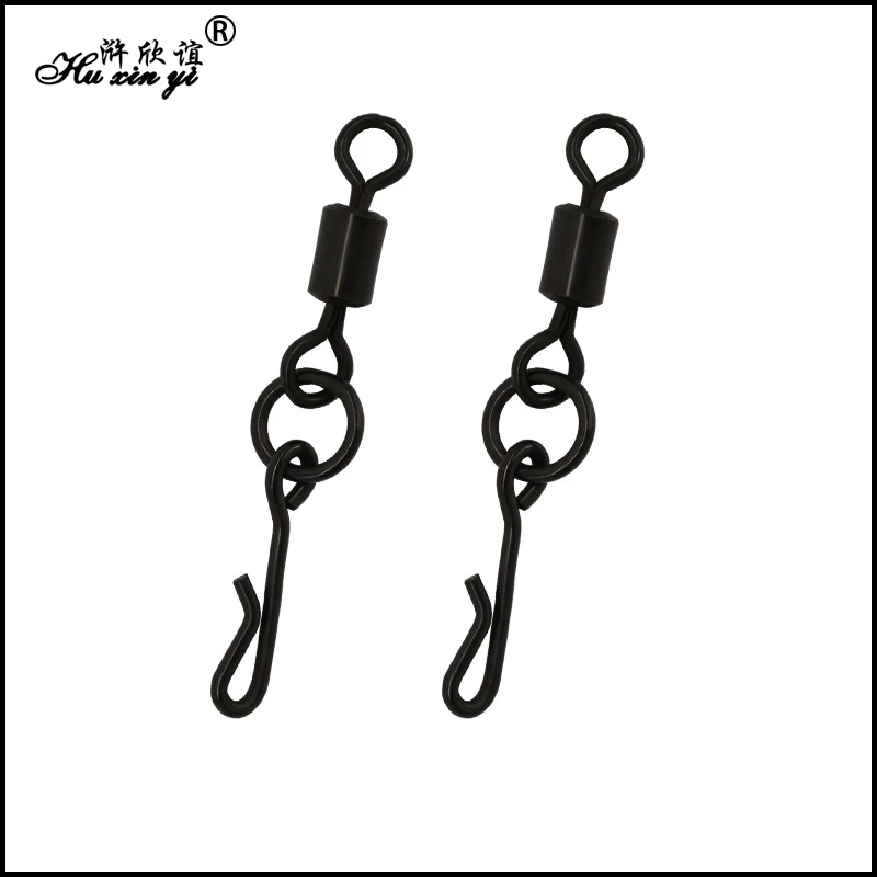 

HXY 20PCS Matt Black Color Extended rolling swivel with ring and Q-shape snap fishing tackle fishing swivels accessories