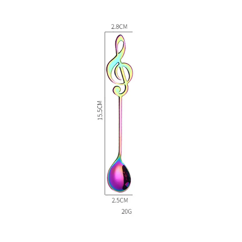 Colorful Stainless Steel Notes Spoon Coffee Dessert Scoop Teaspoon Music Theme Ice Cream Stirring Spoon Tea Spoon 40JY1501