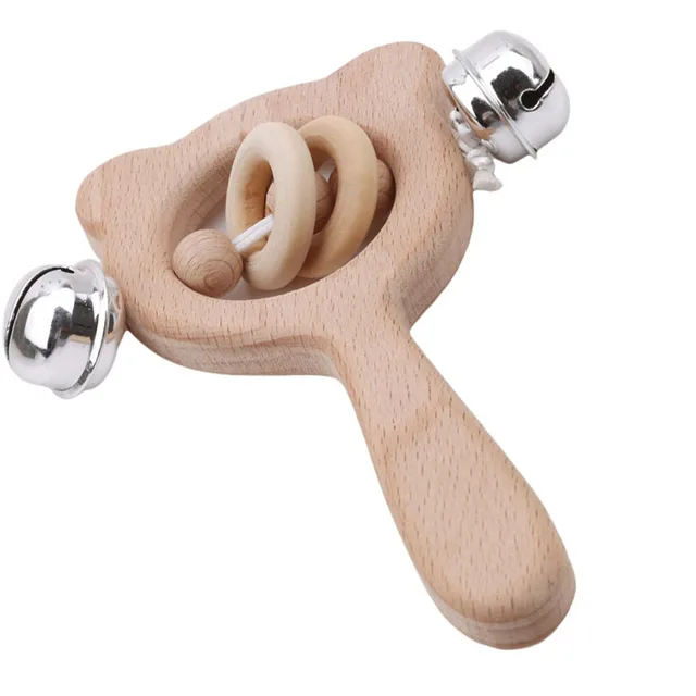 Wooden Rattle Beech Bear Hand Teething Wooden Ring Baby Rattles Play Gym Montessori Stroller Toy Educational Toys Let's Make type 11