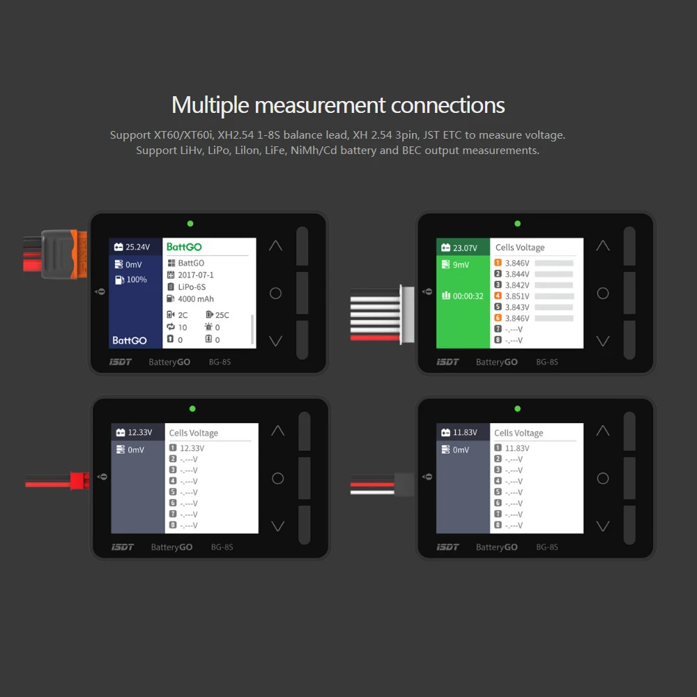 ISDT BG-8S цветной дисплей двойная поддержка BattGO Smart battery Checker для LiHv LiPo LiFe NiMH NiCd Pb батарея RC батарея инструмент