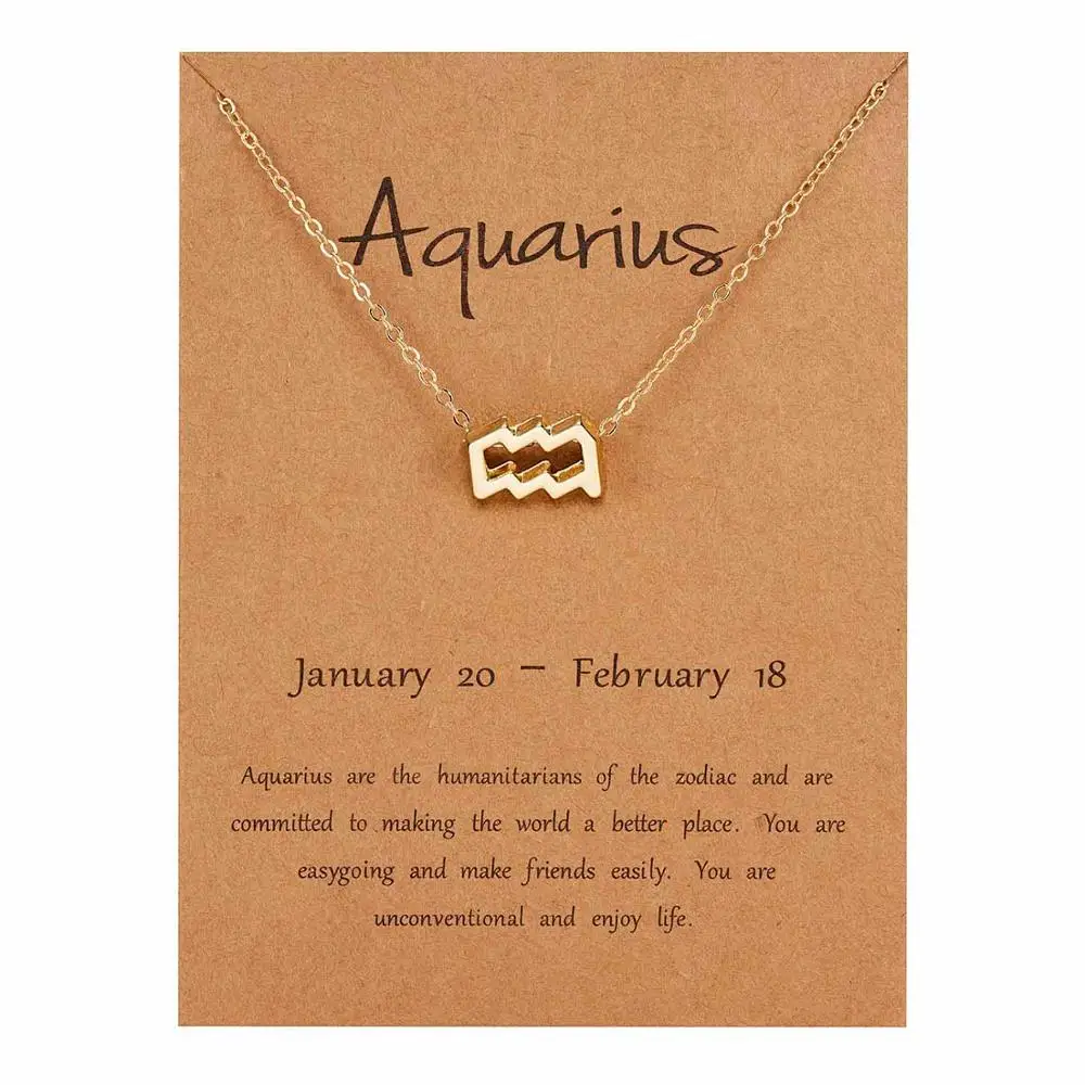 Rinhoo 12 Constellation Necklace Zodiac Sign necklace with Card Pendant Necklace charm Message Card Birthday Gift for Women Girl - Окраска металла: gold Aquarius