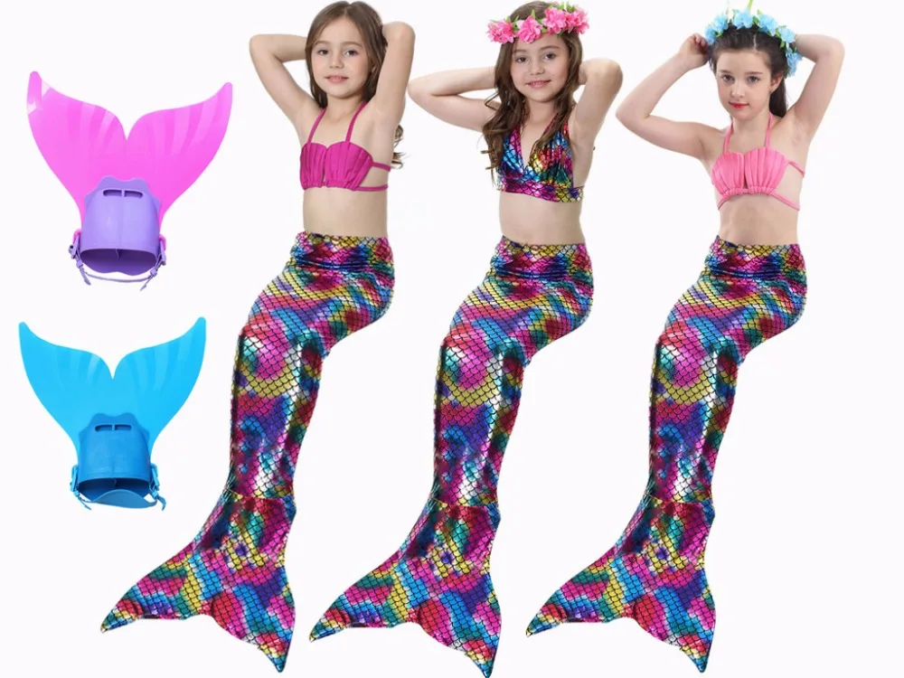 Newest Child Kids Girls Swimsuit Swimming Mermaid Tail with Monofin Fin