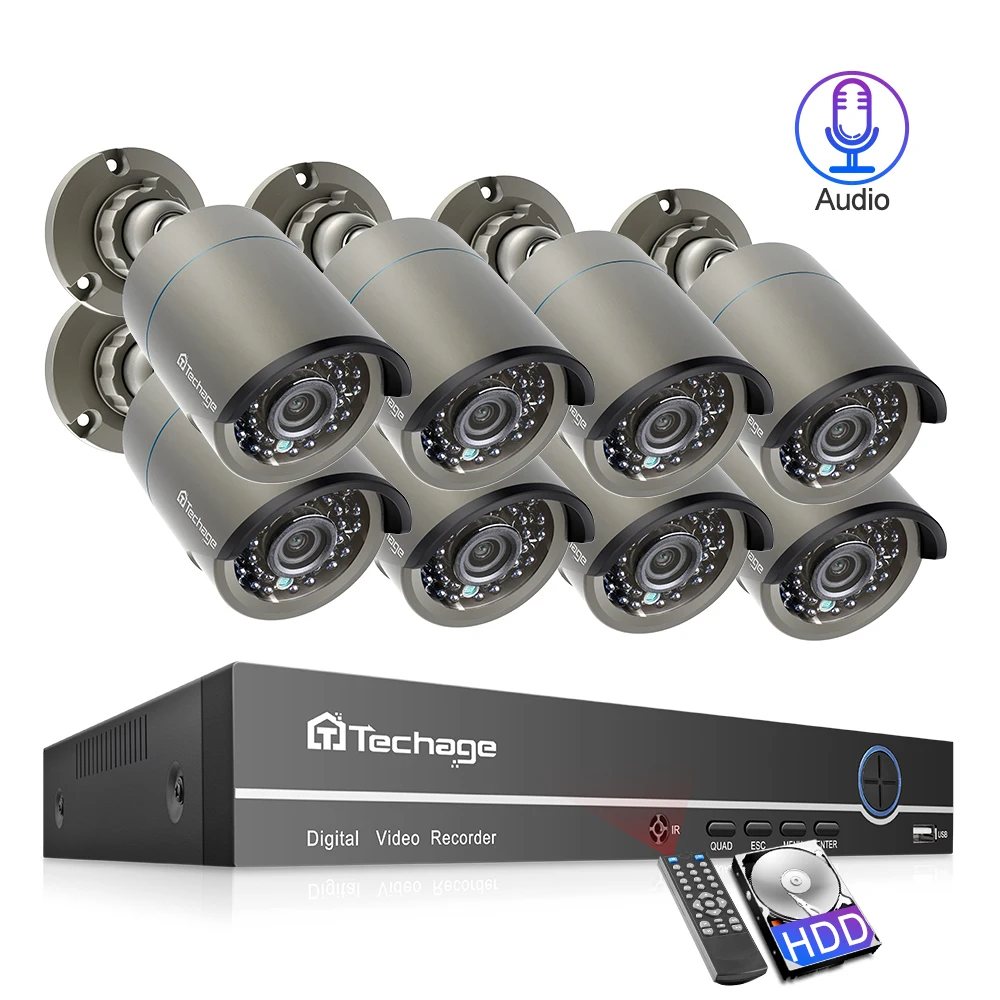 Techage 8CH 1080P HD NVR 2mp POE ip камера CCTV система безопасности Аудио Звуковая запись IR