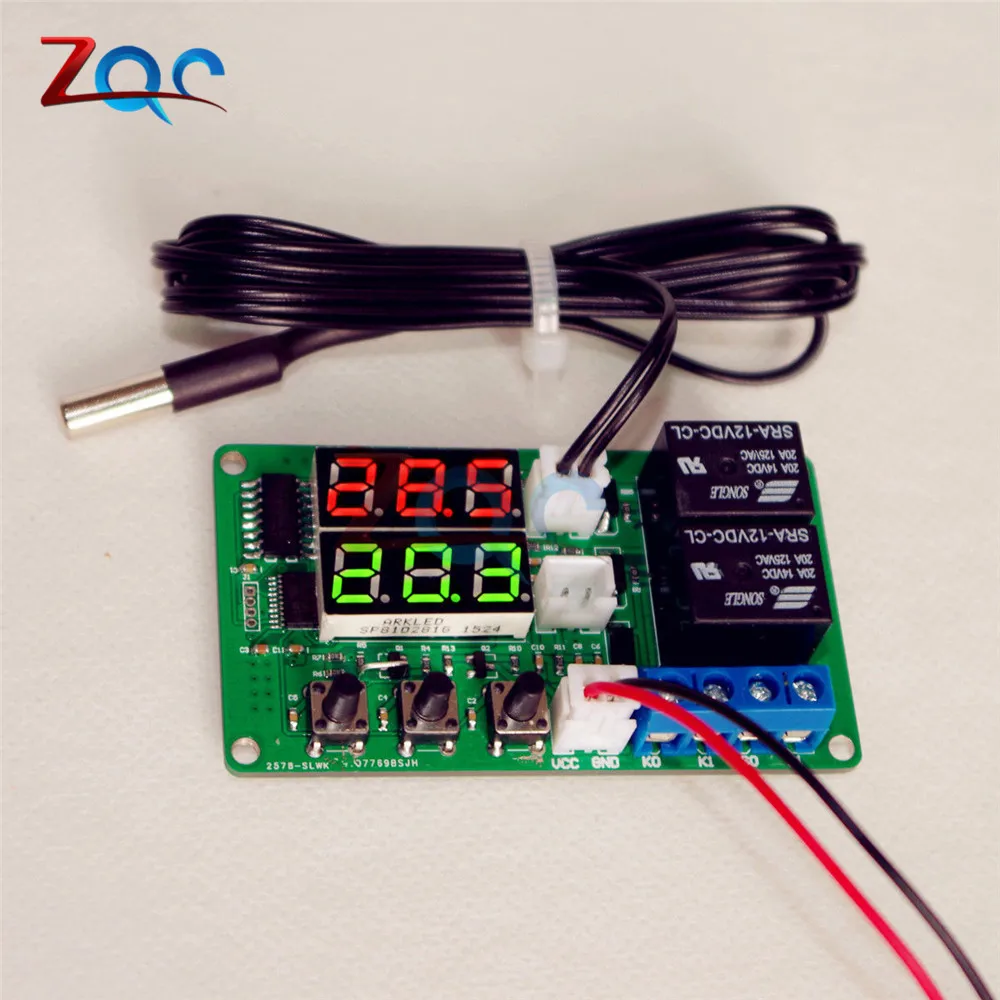 DC 12V Relay Dual LED Digital Thermostat Temperature Control Switch Sensor 