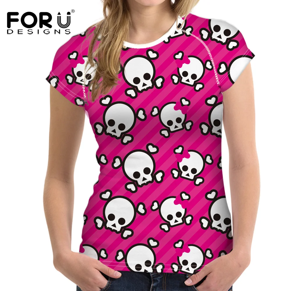 

FORUDESIGNS t shirt Women Street Style Skull Ptinted t-shirt Young Girls Punk tshirt Women Femmes t-shirt Tops Vogue Cool