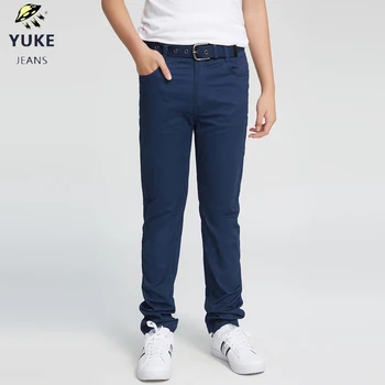 

YUKE Men's casual pants Boy,pants Boy color pants Elastic band Children cotton casual pants with belt 8-15Age M13634