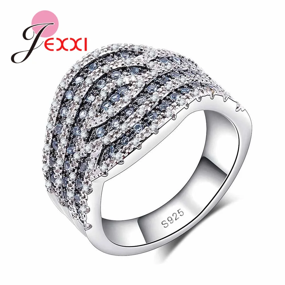 NEW Silver Color Wide Rings AAA Cubic Zirconia Full zircon Multilayer