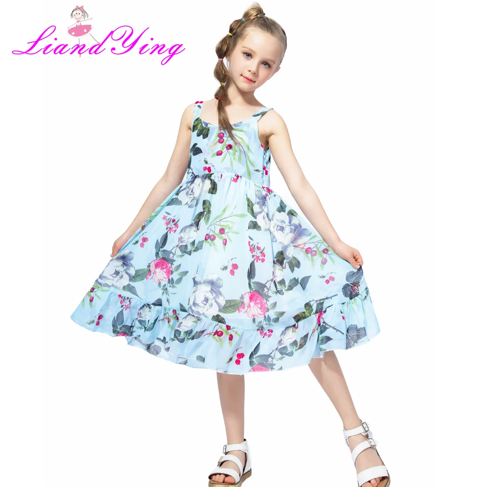 Г. Летнее пляжное Повседневное платье принцессы с цветочным рисунком для подростков; шифоновое платье с цветочным рисунком для маленьких девочек; вечерние платья для маленьких девочек; Vestido