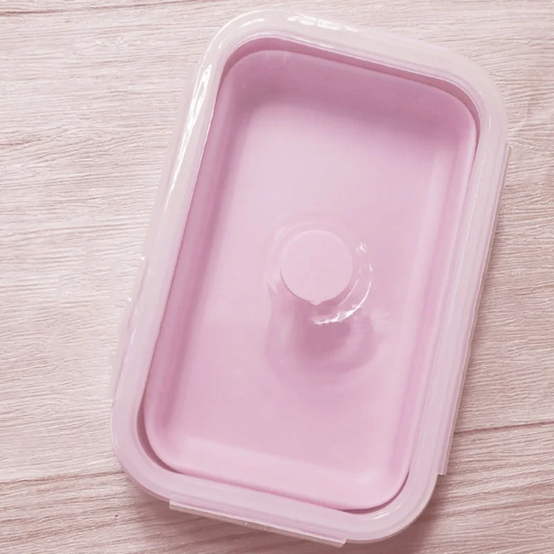 Горячая розовый пищевой силиконовый Ланч-бокс складной экологичный контейнер для еды Bento Box Складная портативная микроволновка