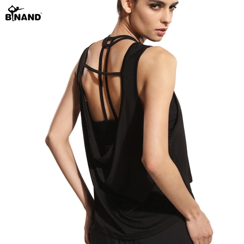 

BINAND Summer Sexy Sports T-shirt Women Sports Top Harajuku Running Fitness Vest Backless Gym Sleeveless Loose Sport Tanks Shirt
