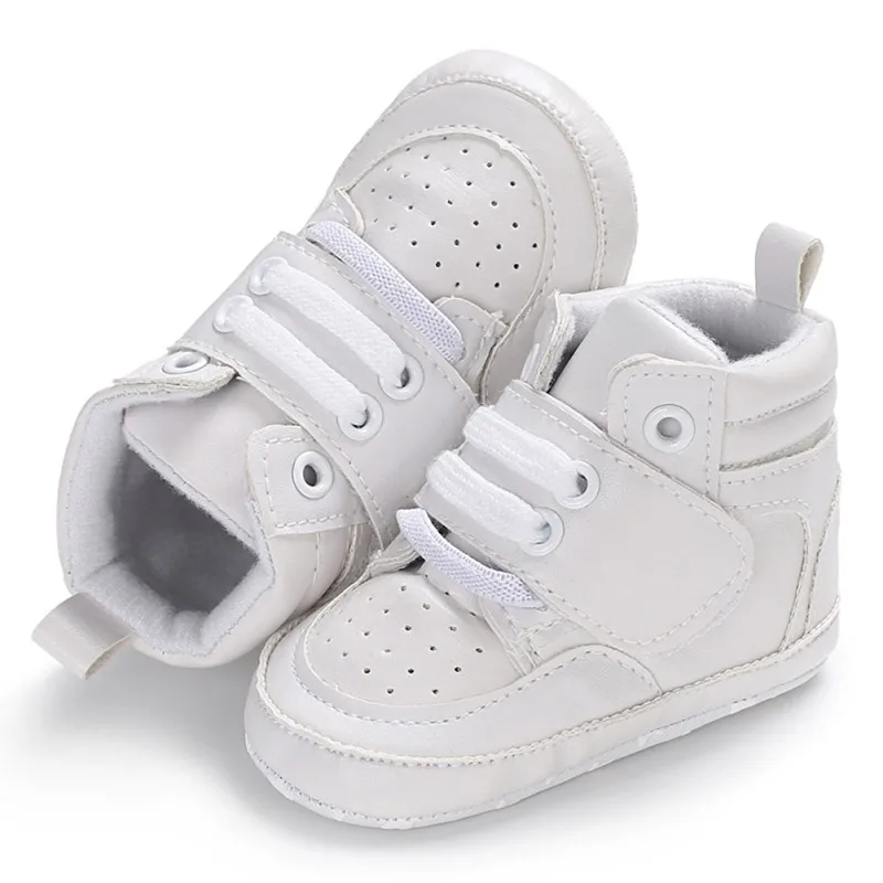 

Newborn Kids Sneakers Baby Boys Shoes High Top Solid Soft Sole First Walkers Infant Toddler Antislip Prewalker Crib Footwear