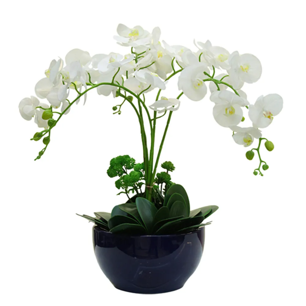 Белый цветок, орхидея с листьями, настоящий букет цветов, Свадебный искусственный цветок, декоративный цветок