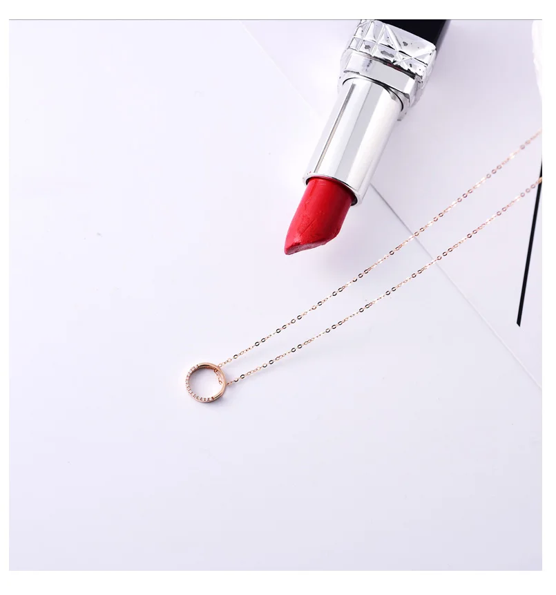 18K rose gold diamond circle necklace female pendant clavicle chain girlfriend gift trendy party 2020new hot sell Support