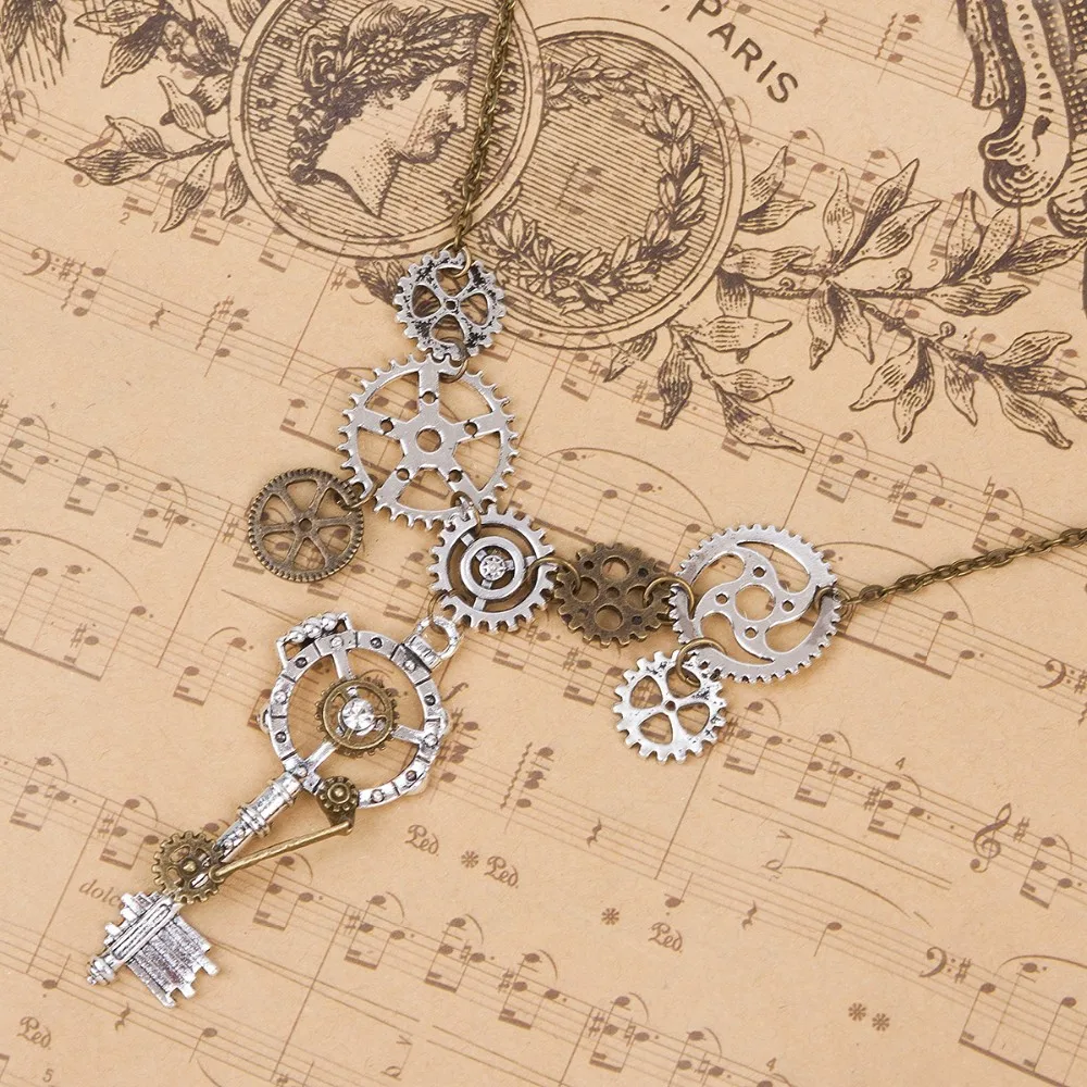 DoreenBeads Новая мода стимпанк себе ожерелье звено кабель цепь Шестерня Античная Бронза Подвески длиной 51,5 см, 1 шт