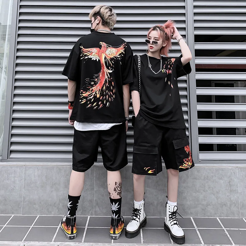 Мужская футболка с коротким рукавом в стиле хип хоп Harajuku Phoenix Flame новинка