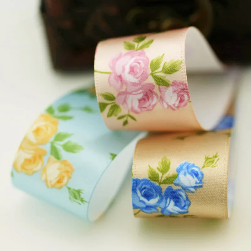 5meter/lot 25mm ribbon printed rose hair accessory bow material diy handmade webbing grosgrain ribbon T-054