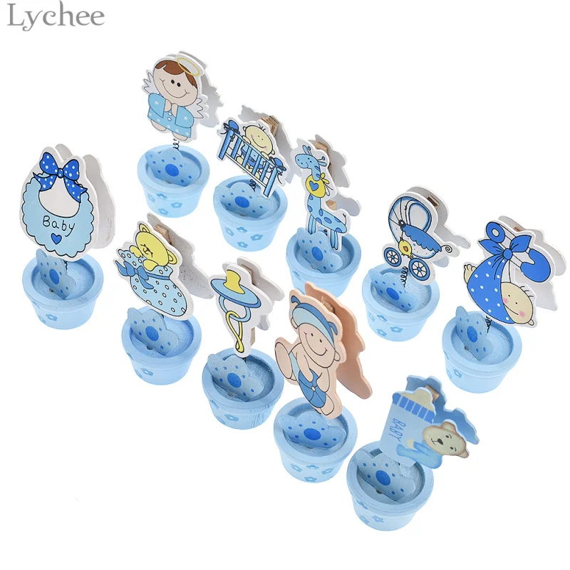 

Lychee 10pcs/set Wooden Cartoon Printing Seat Clips Birthday Party Room Day Accessories Colorful Printed Baby Clip
