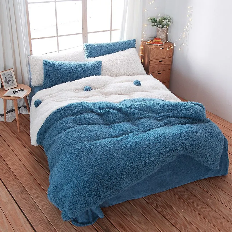 Waliicorners Solid color Queen size Bedding Set brown Fleece Warm Bed sheet Fitted sheet Bed Duvet cover parrure de lit ropa/juego de cama 36 Dasion-18012217177-IQ4A3779