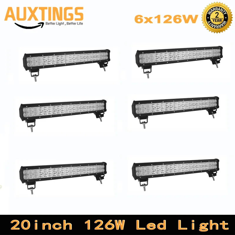 6pcs 126w 20inch LED Light Bar Offroad Boat Car Tractor Truck 4x4 SUV ATV Driving LED Work Light