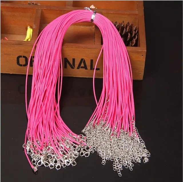 Wholesale 20pcs/lot 1.5mm Multicolor Leather Cord Wax Rope Chain Necklace with Lobster Clasp DIY Jewelry Accessorie Z570 hot pink